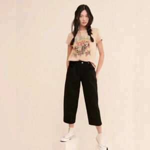 Edwin streetware Maiia Cropped Wide-Leg Jeans in black adjustable waist size S